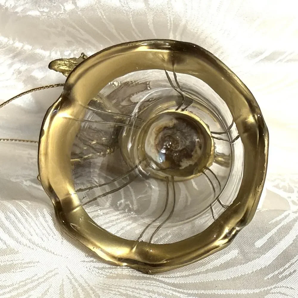 VTG Christmas Harp Angel Holiday Tree Ornament Clear Glass Flute Bell Skirt 4”